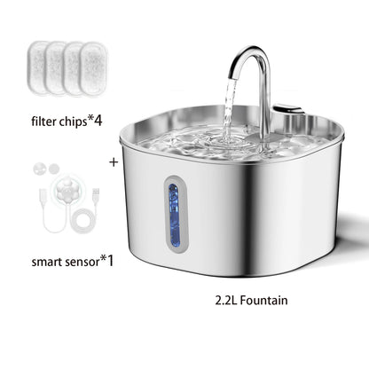 ZYFeeder™ 2.2L Automatic Stainless Steel Pet Water Fountain with Window
