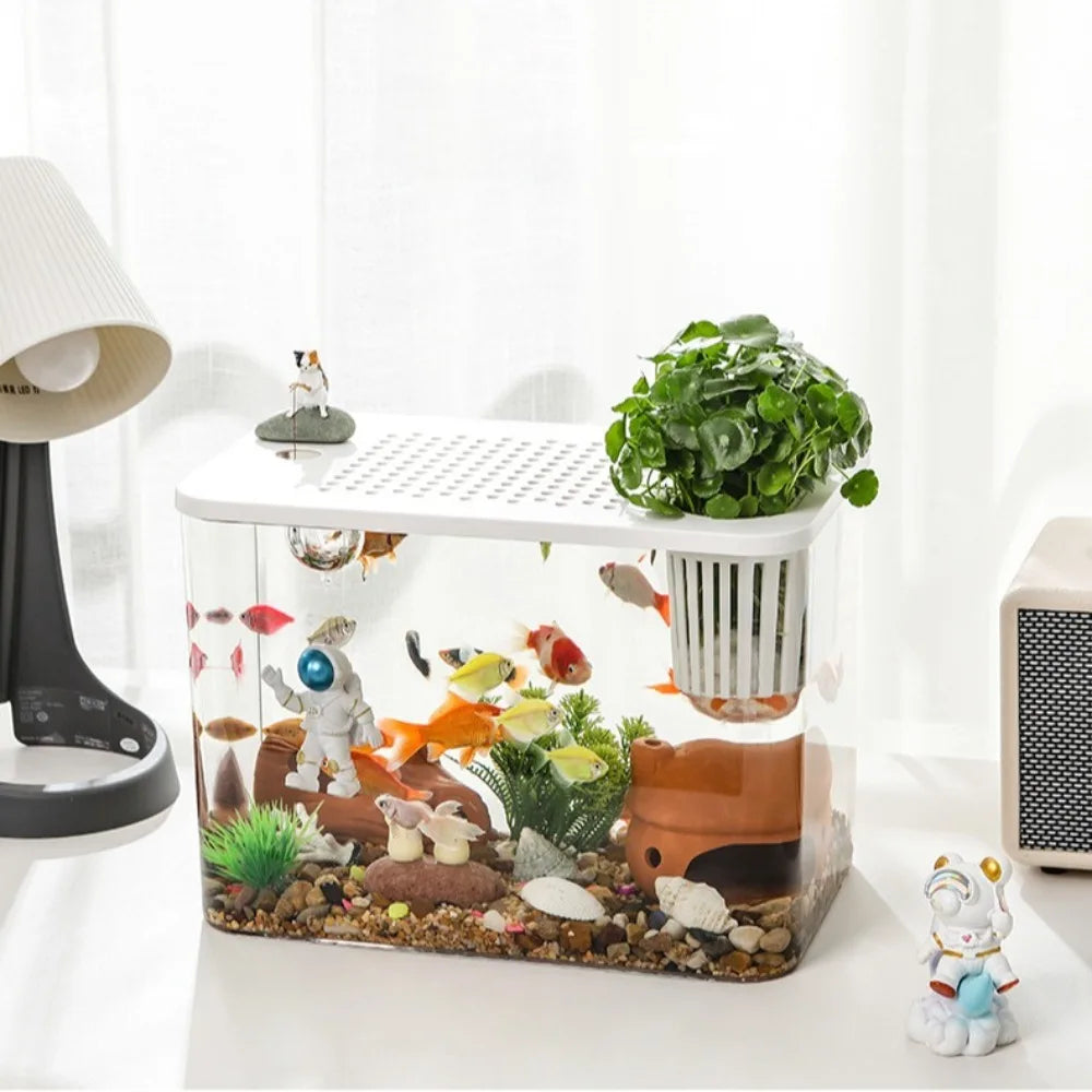 Transparent PET+ABS Fish Tank with Lid – Drop-Resistant Hydroponic Aquarium & Turtle Tank for Home