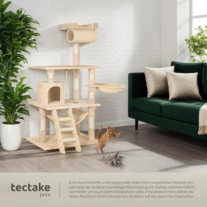 Large Cat Tree – With Hammock, Lying Bed, Condo, Stairs, Tunnel & Toy Rope, Sisal & Plush