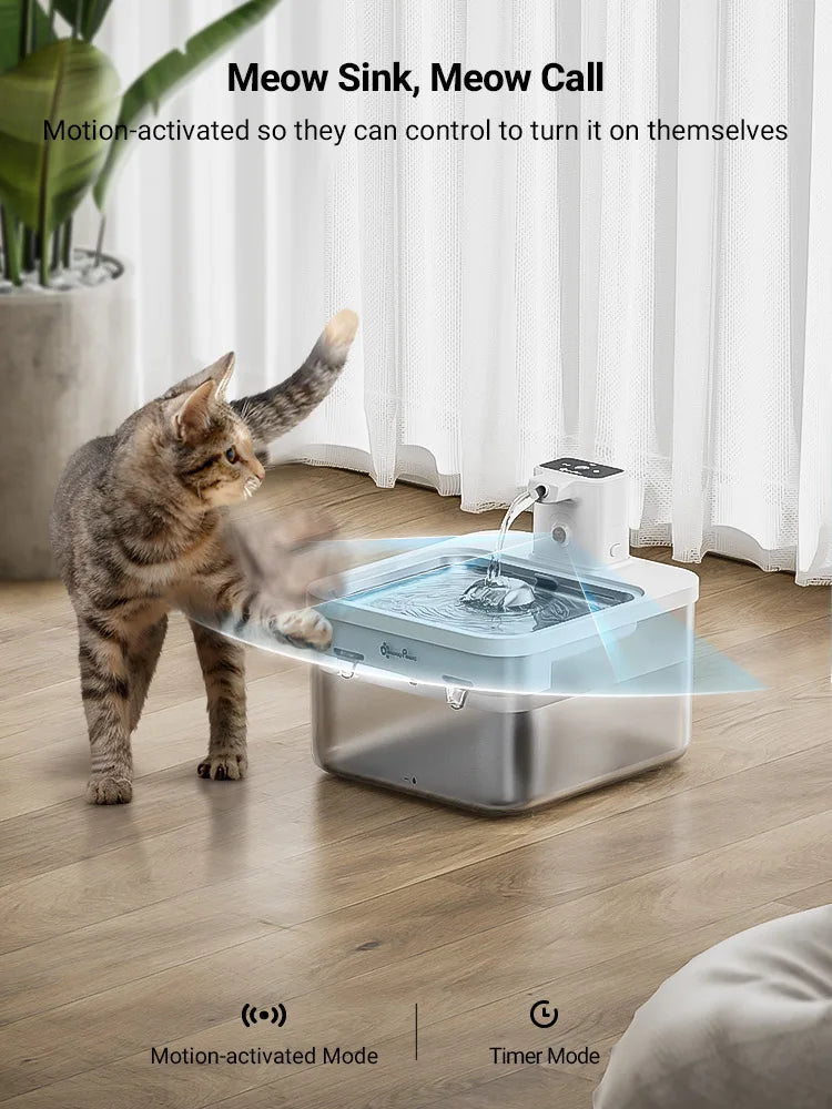 DownyPaws™ 2.5L Wireless Stainless Steel Pet Water Fountain with Sensor