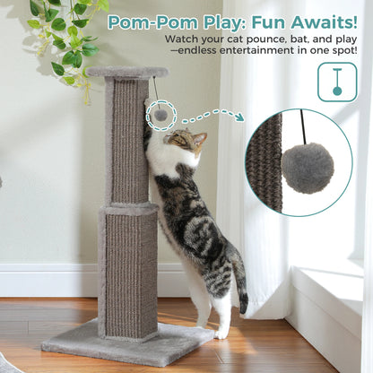 Large Cat Scratching Post – Tall Indoor Cat Scratcher with Sisal & Dangling Ball