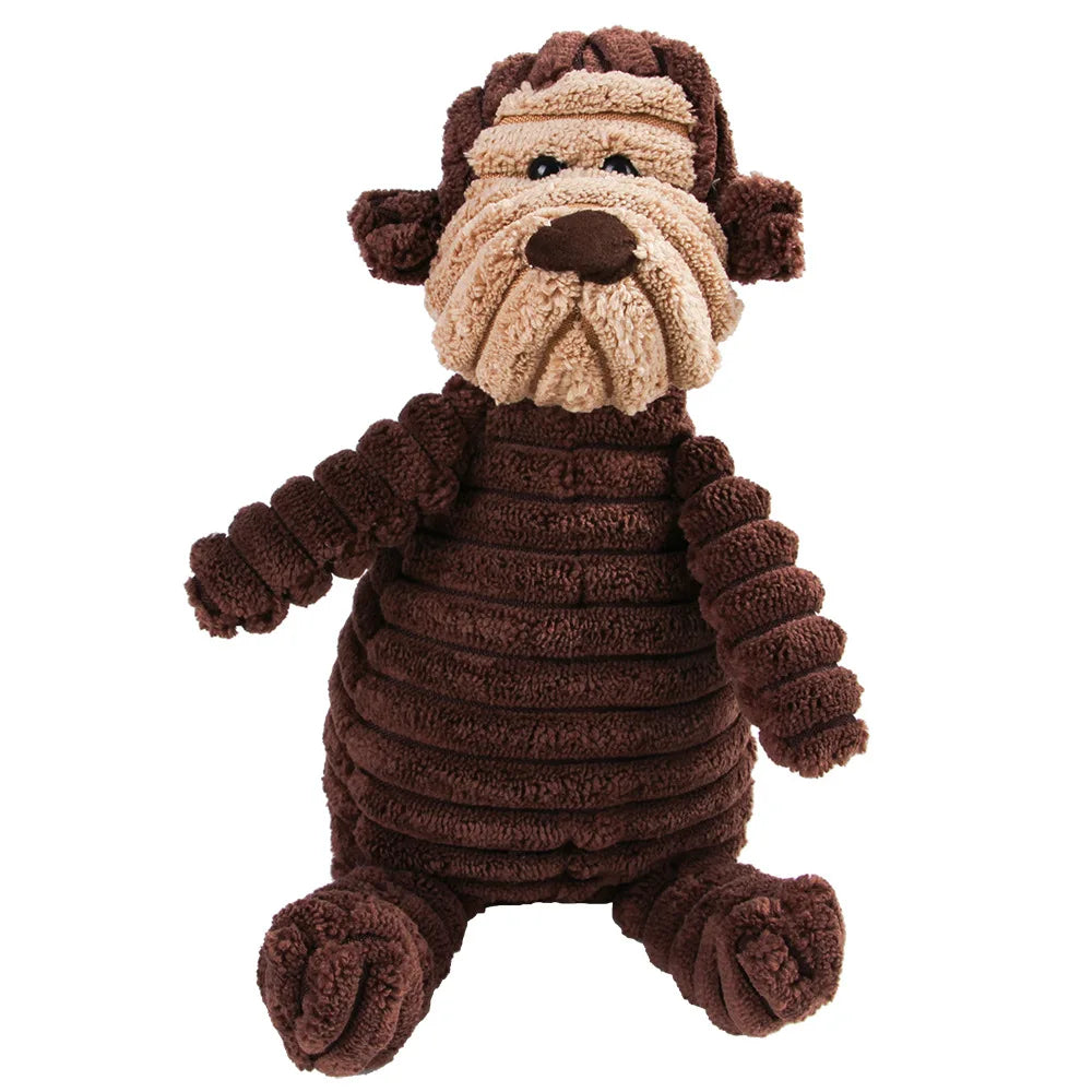 Pet Dog Chew Toy – Corduroy Monkey & Pig Plush with Squeaky Sound for Large Dogs