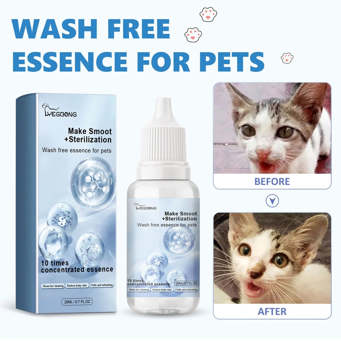 Pet Wash-Free Essence Shampoo – Cleansing, Deodorizing & Moisturizing Formula for Dogs and Cats