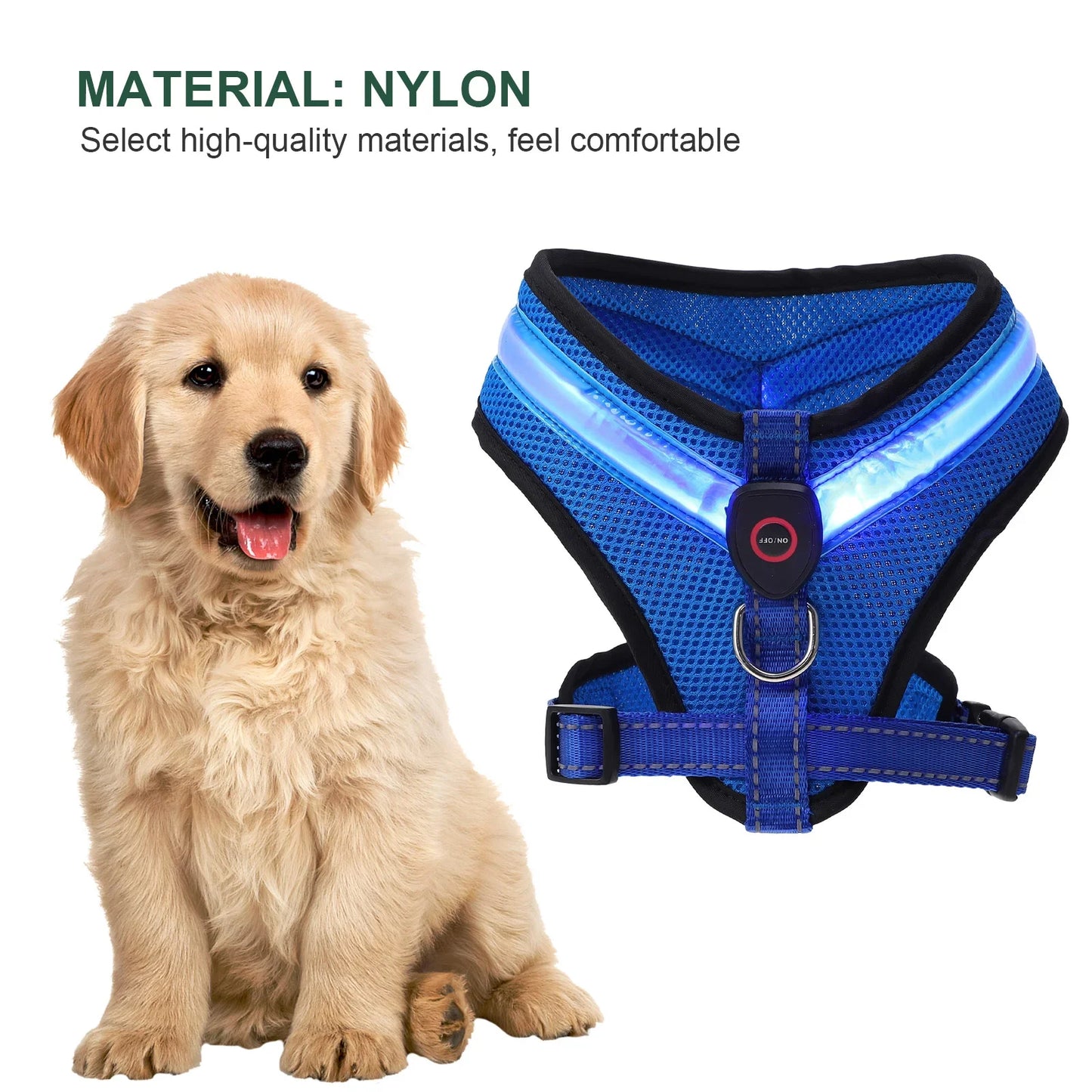 LED Luminous Dog Harness – Rechargeable Night Safety Vest