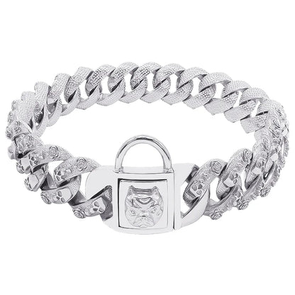 Metal Dog Collar for Large Dogs – 32mm Stainless Steel Chain Choker, Gold & Silver, Unique Fashionable Pet Accessory