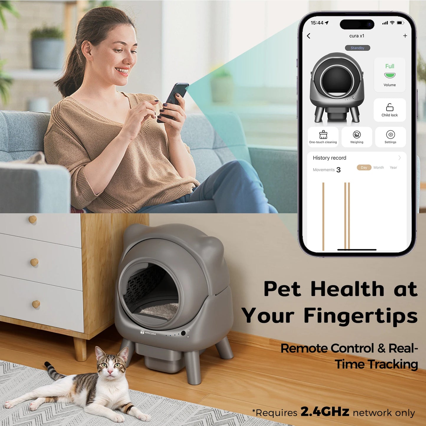 Amicura Cura X1 Automatic Cat Litter Box – Smart, App-Controlled, Safe & Easy to Clean