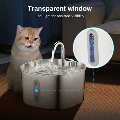 ZYFeeder™ 2.2L Automatic Stainless Steel Pet Water Fountain with Window