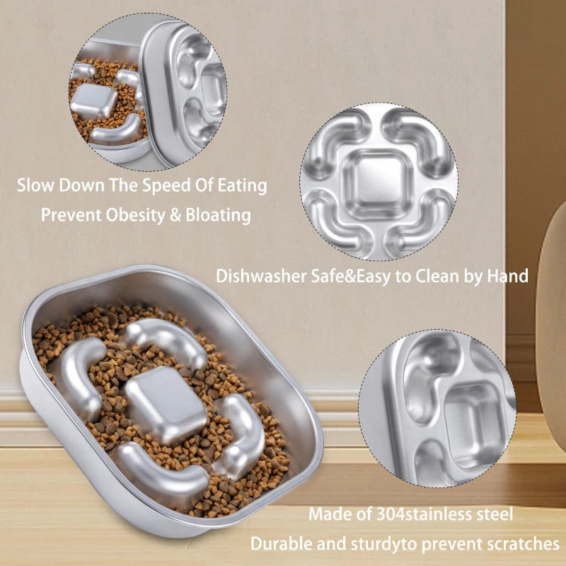 SteelPaw™ – Dual-Sided Stainless Steel Slow Feeder Bowl