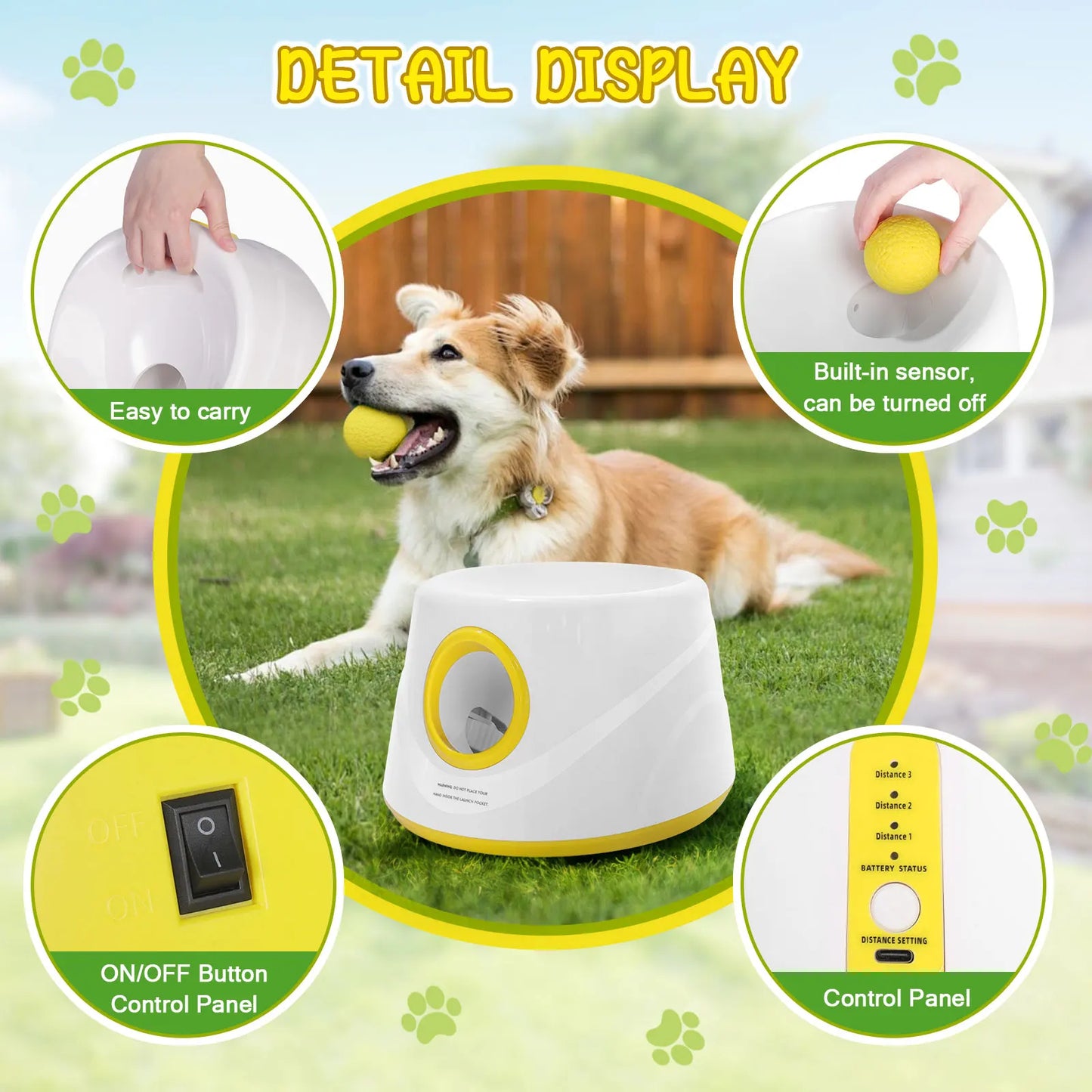 Automatic Dog Ball Launcher – 3 Distance Settings with 5 Balls, Indoor & Outdoor Toy