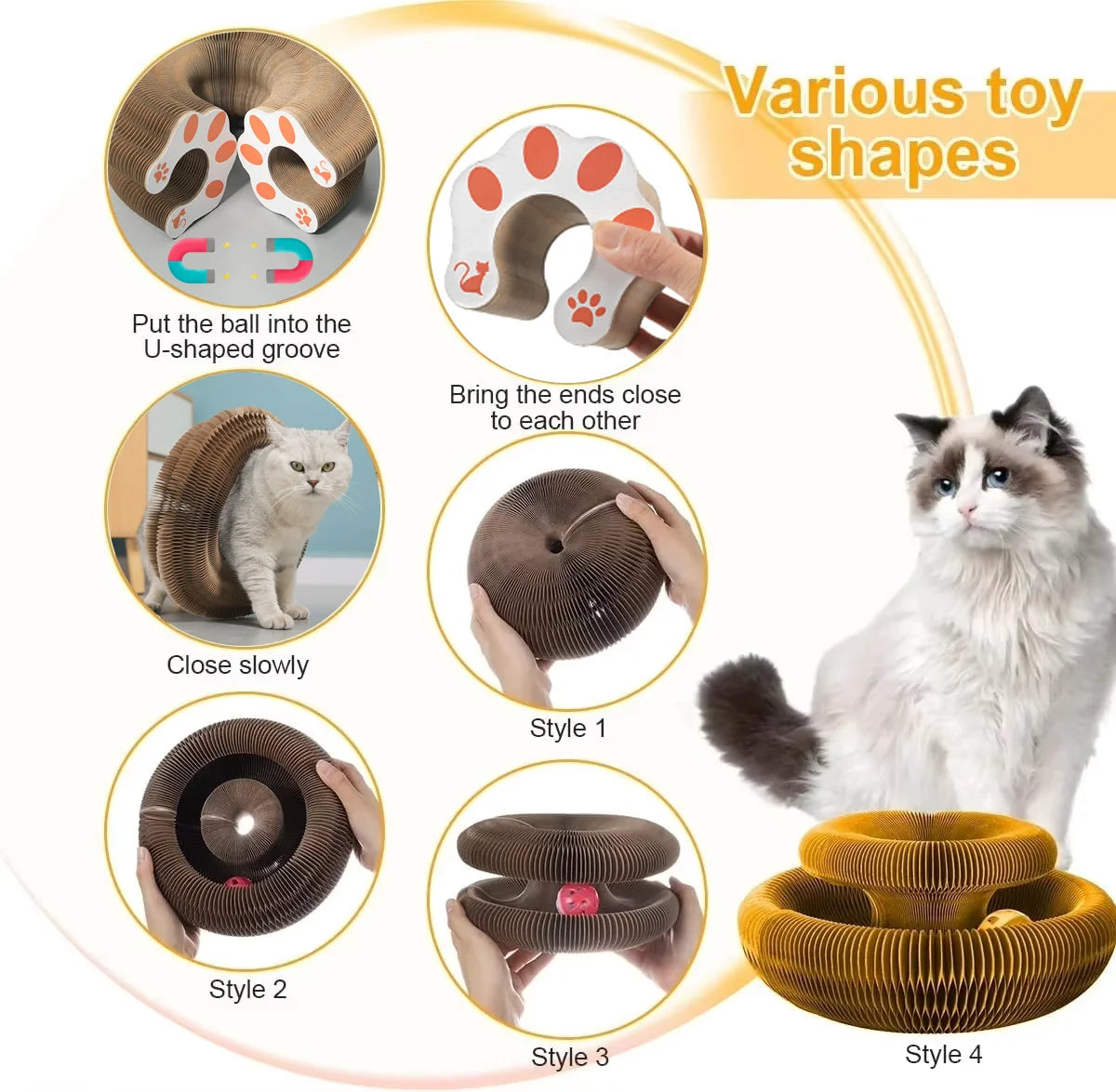 Magic Cat Scratch Board with Ball – Round Corrugated Claw Grinder & Interactive Toy