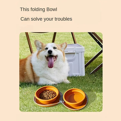 Portable Foldable Silicone Pet Bowl – Double Travel Feeder for Cats & Dogs