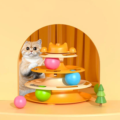 4-Layer Feather Cat Turntable Toy – Interactive Fun for Cats