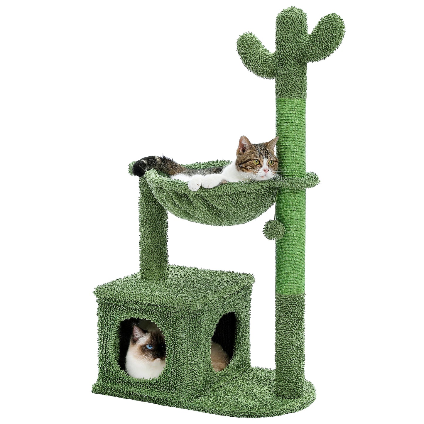 Cactus Cat Tree – Large Condo, Hammock & Dangling Ball Cat Tower with Scratching Post