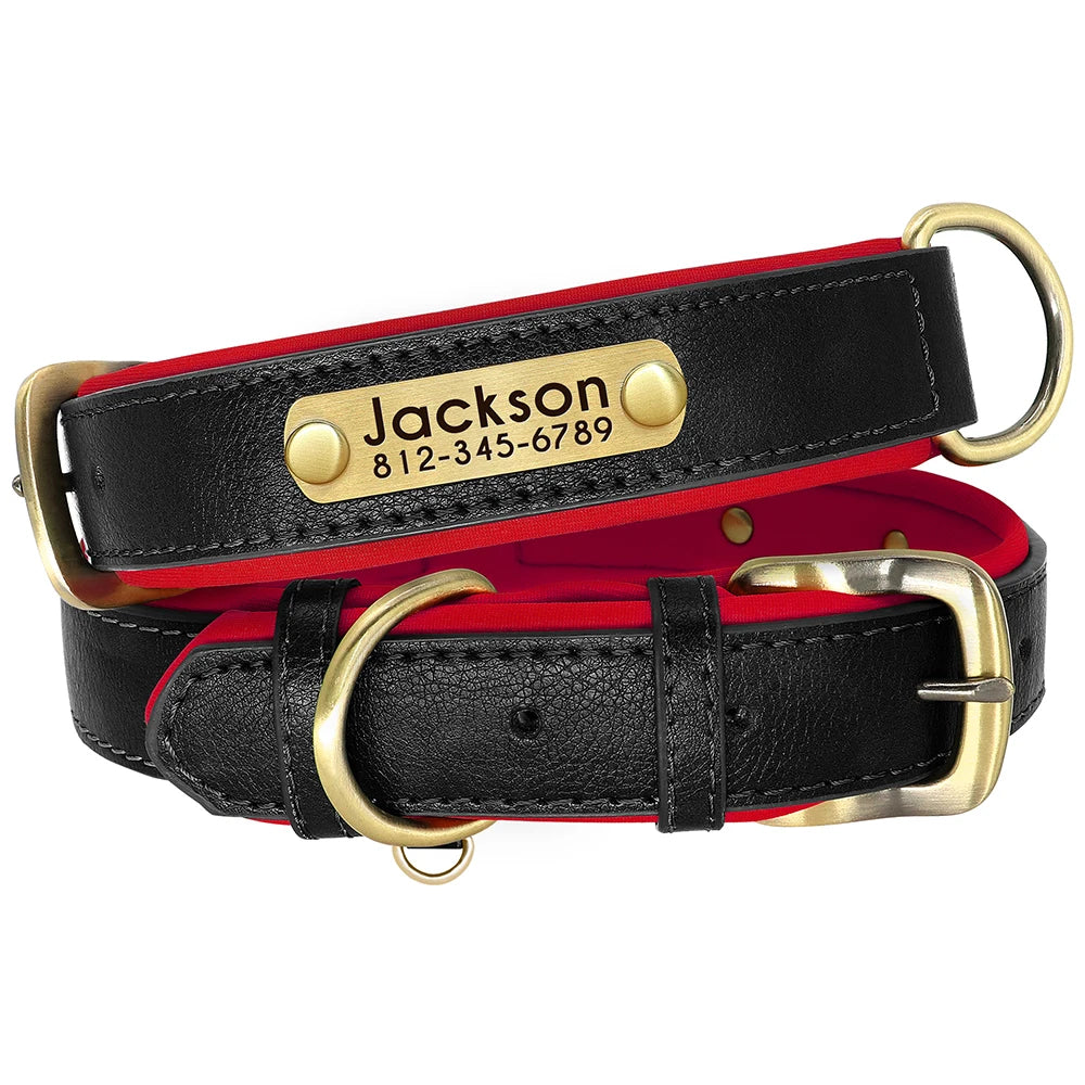 Customized PU Leather Dog Collar – Soft Padded & Adjustable, Free Engraving Nameplate for Small, Medium & Large Dogs