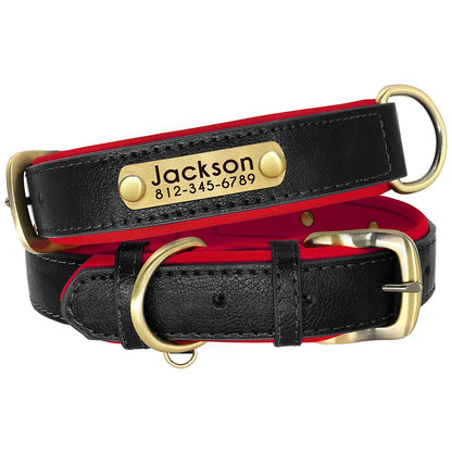 Customized PU Leather Dog Collar – Soft Padded & Adjustable, Free Engraving Nameplate for Small, Medium & Large Dogs