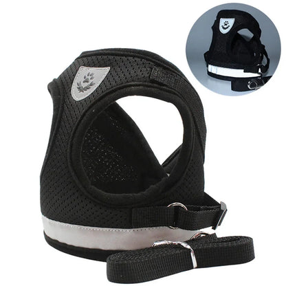 Adjustable Reflective Cat & Small Dog Harness Leash Set – Escape-Proof Mesh Vest