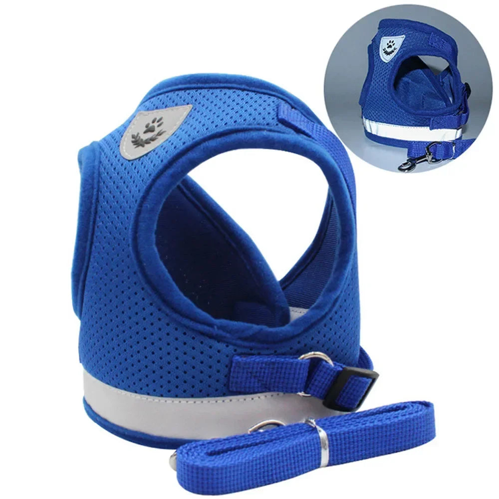 Adjustable Reflective Cat & Small Dog Harness Leash Set – Escape-Proof Mesh Vest