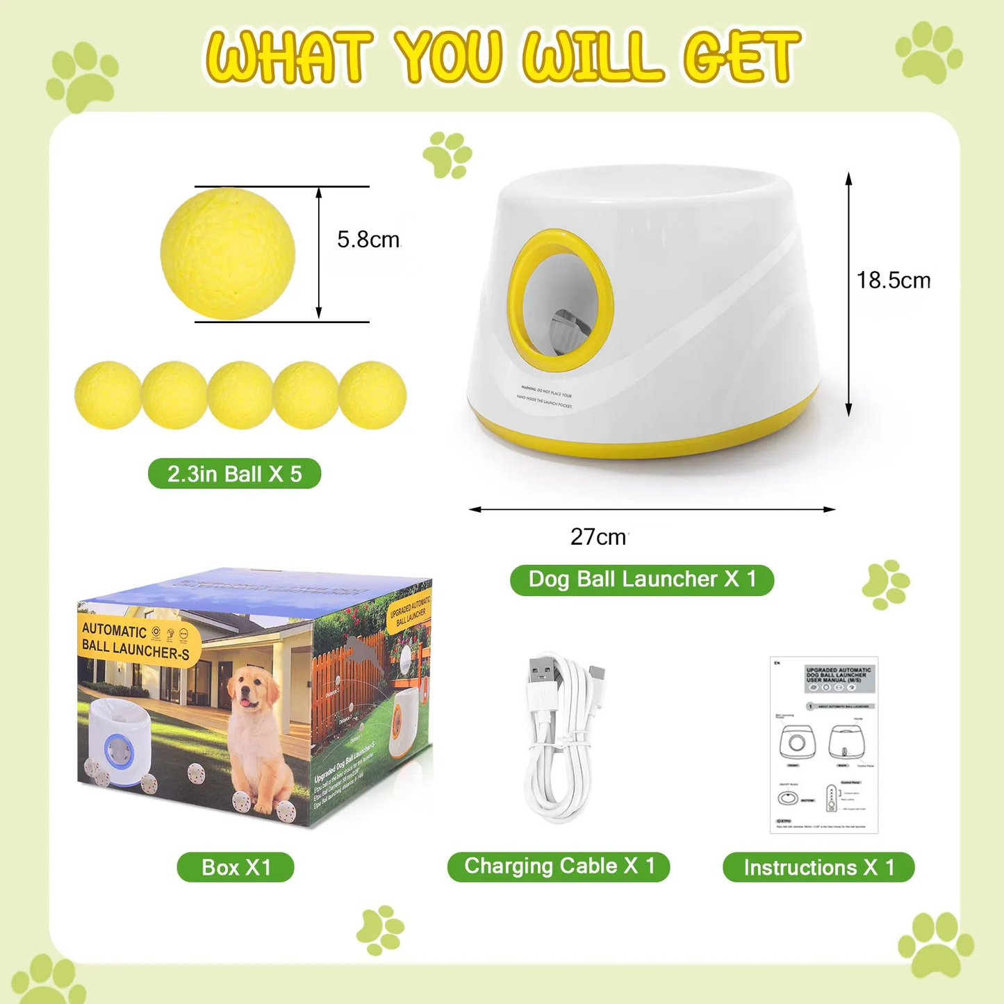 Automatic Dog Ball Launcher – 3 Distance Settings with 5 Balls, Indoor & Outdoor Toy