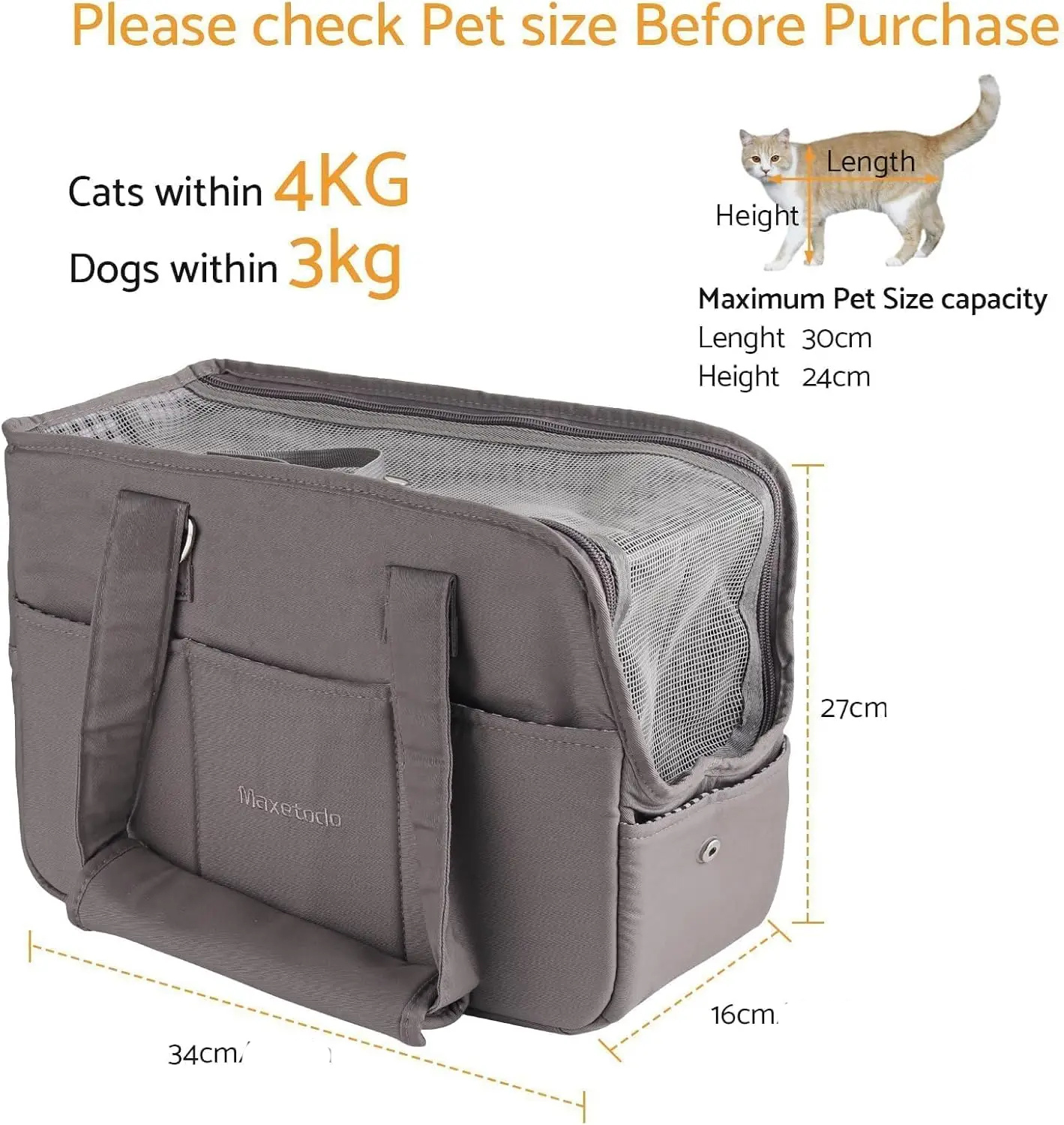 Maxetodo Small Pet Carrier for Cats & Dogs – Portable Travel Bag