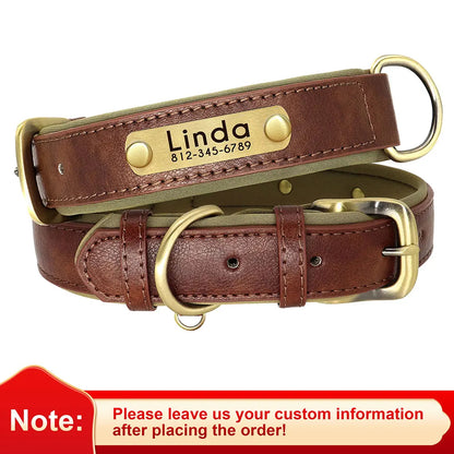 Customized PU Leather Dog Collar – Soft Padded & Adjustable, Free Engraving Nameplate for Small, Medium & Large Dogs
