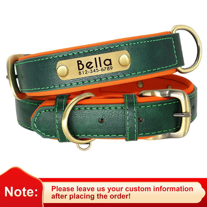 Customized PU Leather Dog Collar – Soft Padded & Adjustable, Free Engraving Nameplate for Small, Medium & Large Dogs