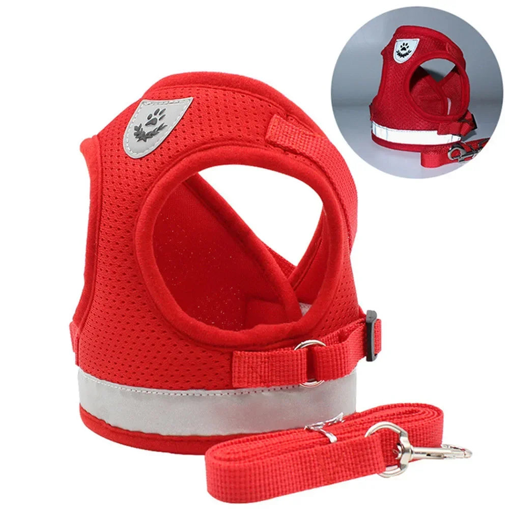 Adjustable Reflective Cat & Small Dog Harness Leash Set – Escape-Proof Mesh Vest